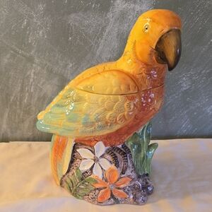Hand Painted Ceramic Parrot Cookie Jar.
